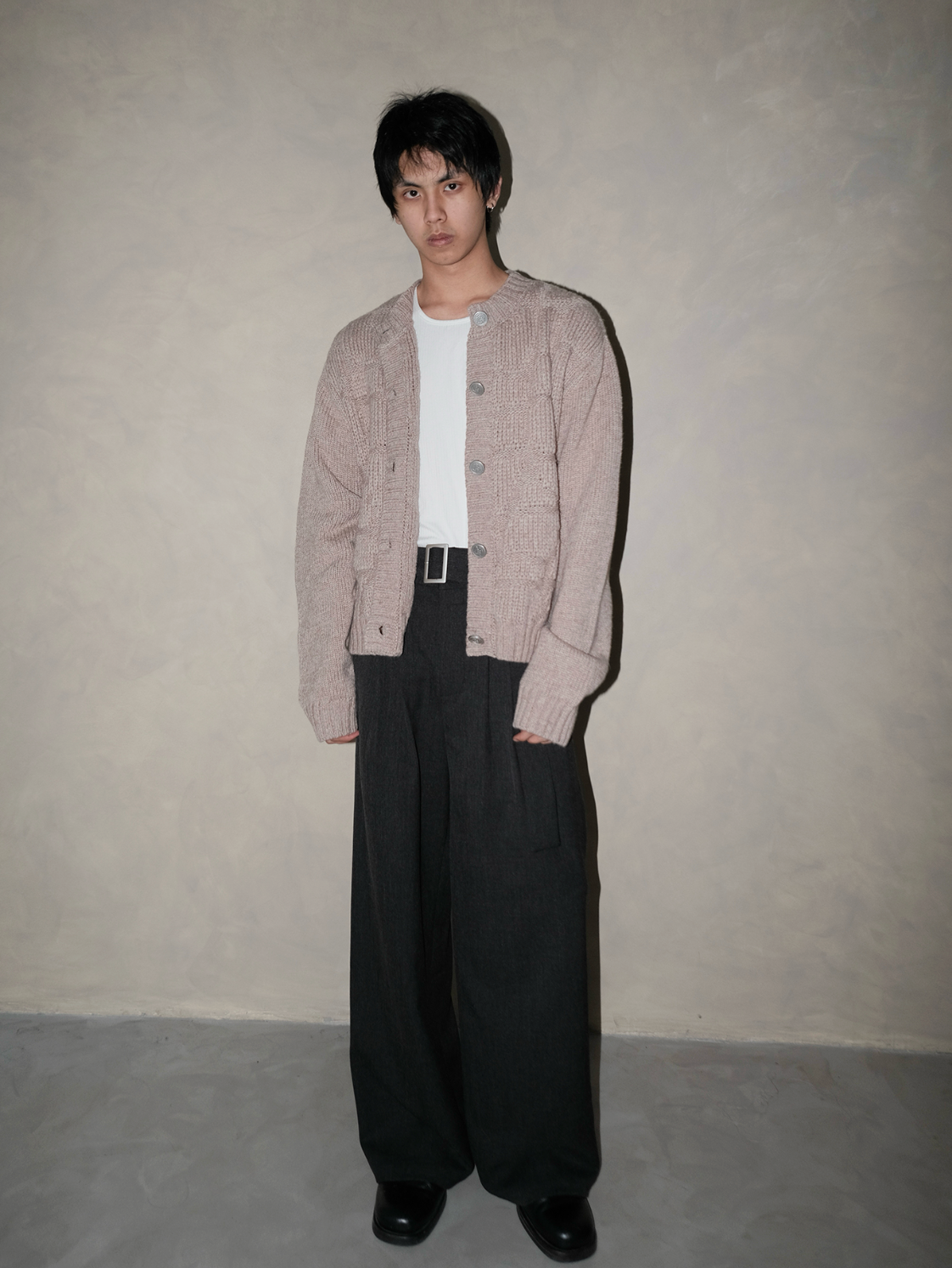 コンチョボタン・ウールブレンド・ジャカードカーディガン　N6168