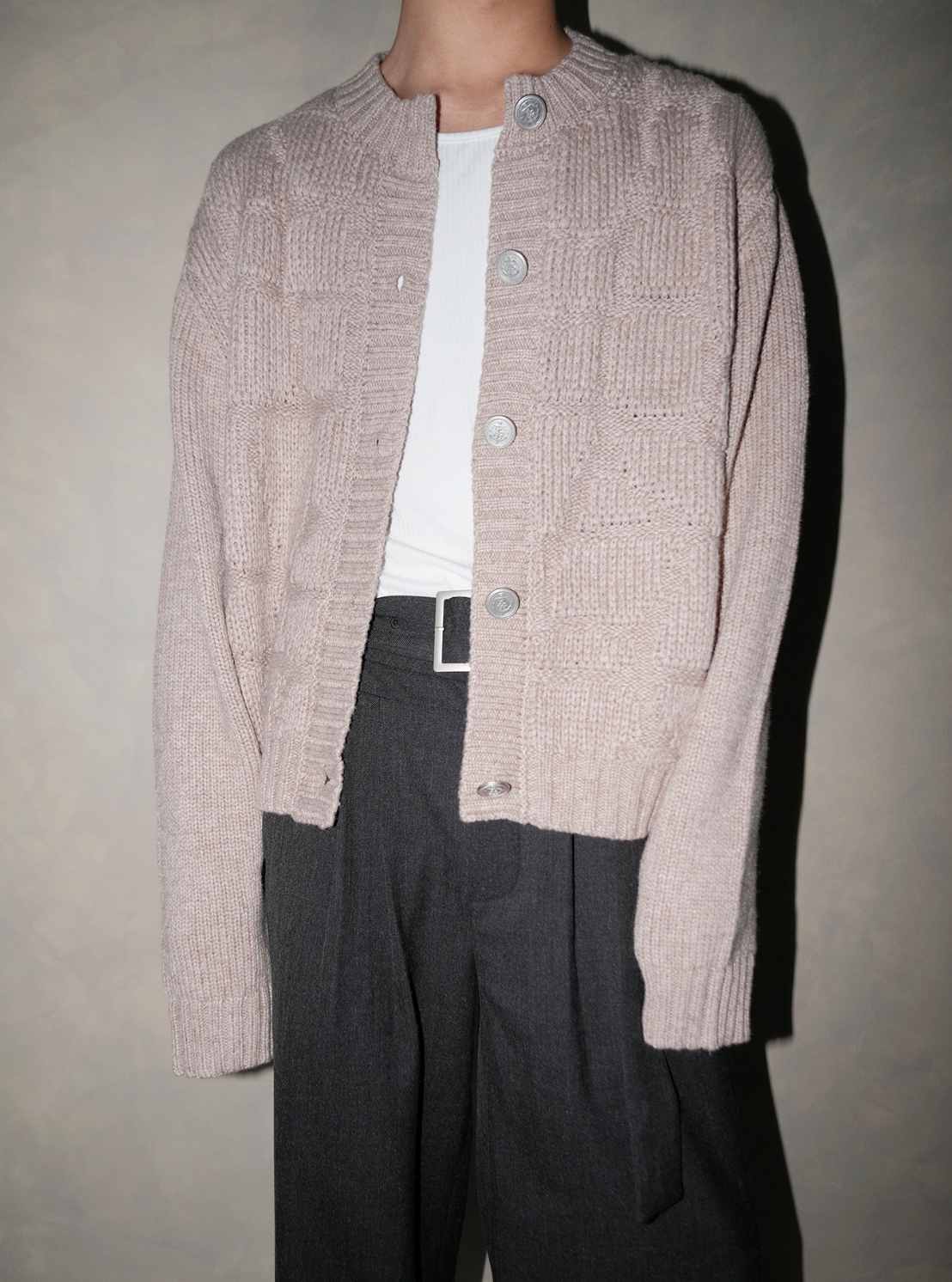 コンチョボタン・ウールブレンド・ジャカードカーディガン　N6168