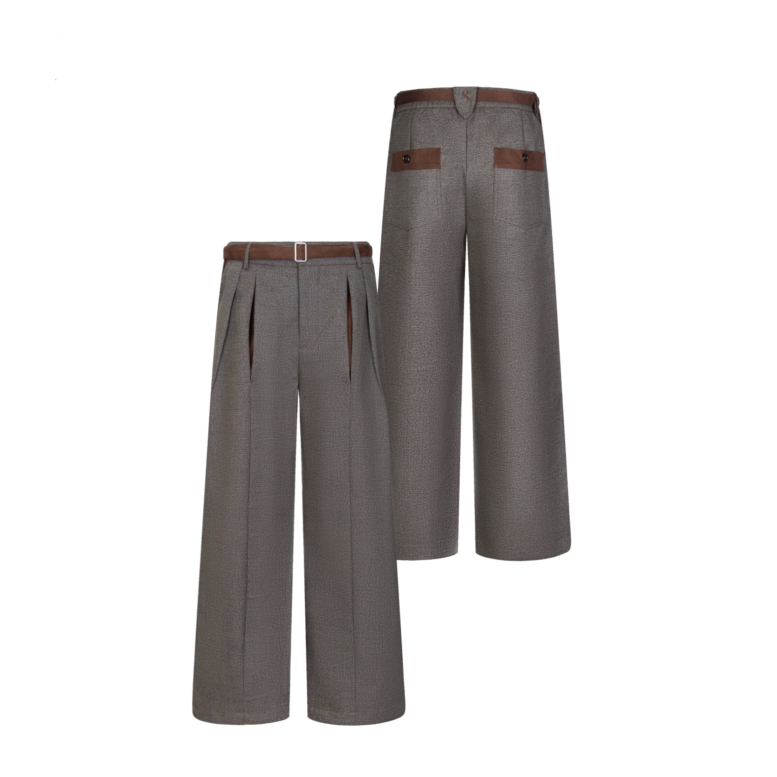 スエードディテール・千鳥格子・Aラインプリーツパンツ　N6180