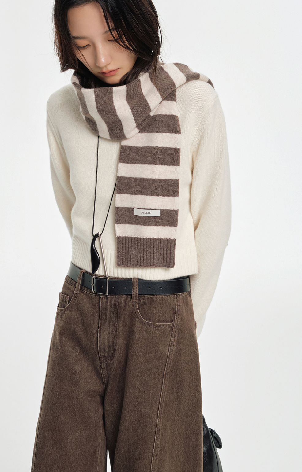 90/10カシミヤウール・ダブルレイヤー・ストライプマフラー　N6171