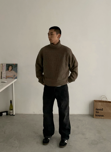 ウールブレンド・シャギーテクスチャー・タートルニット N6174