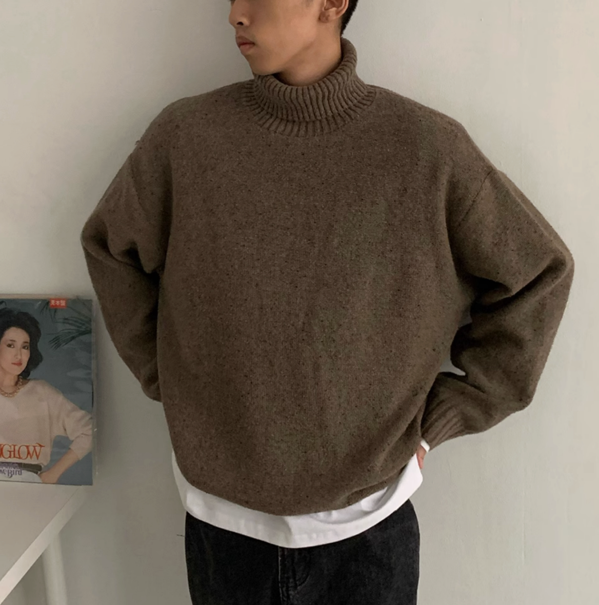 ウールブレンド・シャギーテクスチャー・タートルニット N6174