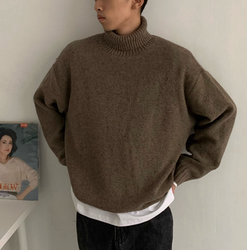 ウールブレンド・シャギーテクスチャー・タートルニット N6174