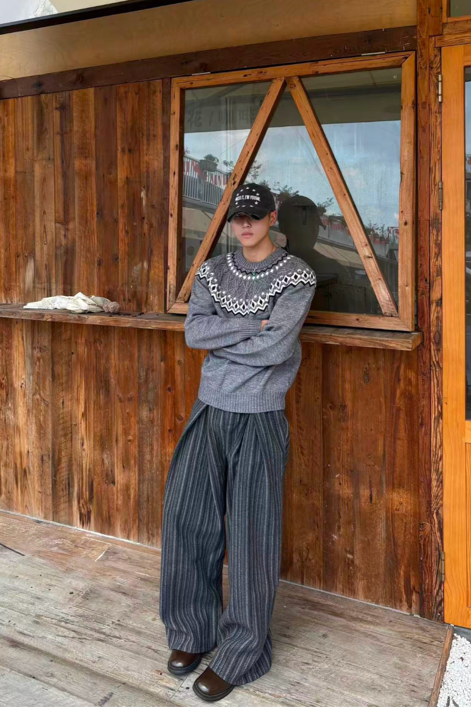 テクスチャーストライプ・ワイドストレート・トラウザーズ N6189