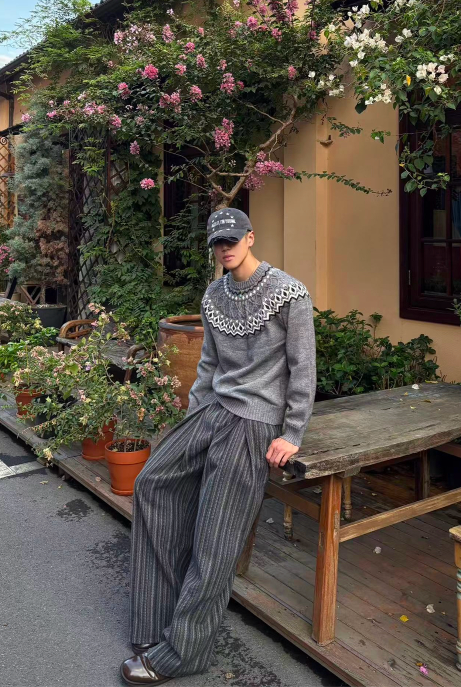 テクスチャーストライプ・ワイドストレート・トラウザーズ N6189