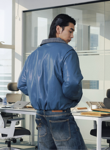 千鳥格子レザーカラー・中綿ボンバージャケット N6190