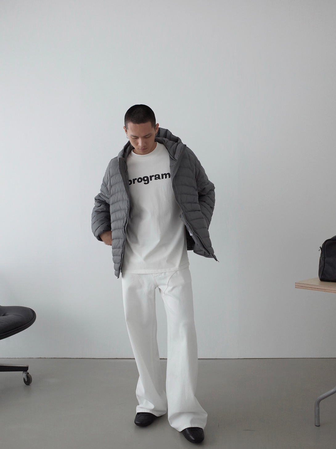 ヘリンボーン・90%ホワイトダックダウン・パファージャケット N6195