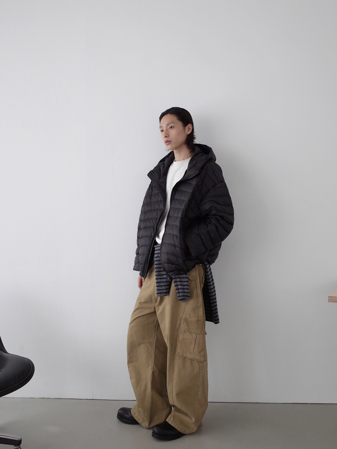 ヘリンボーン・90%ホワイトダックダウン・パファージャケット N6195