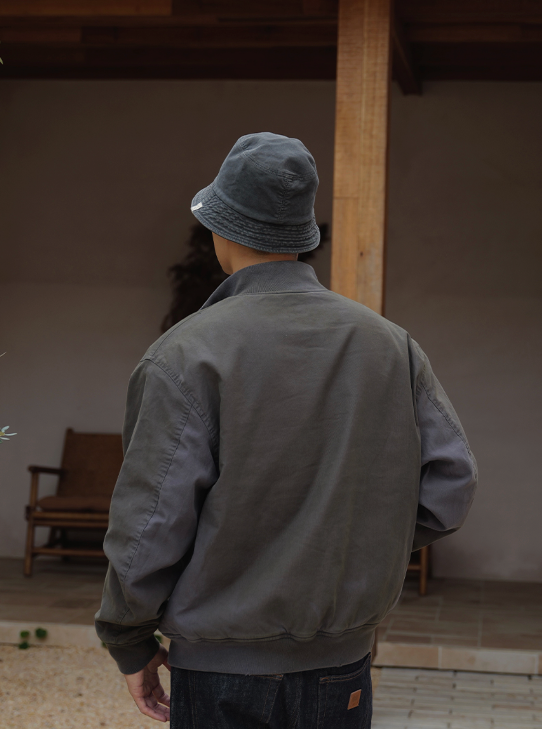 スプレーダイ＆ダメージ加工・裏起毛・スタンドカラーブルゾン　N6221