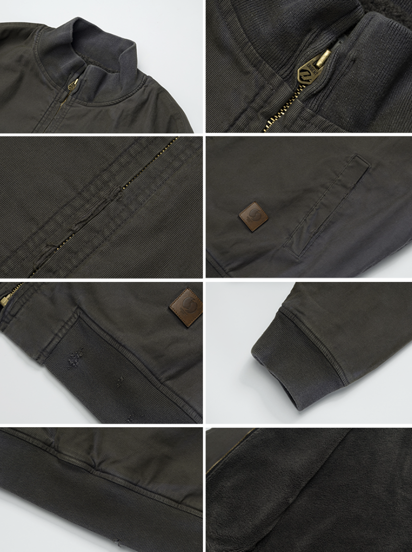 スプレーダイ＆ダメージ加工・裏起毛・スタンドカラーブルゾン　N6221