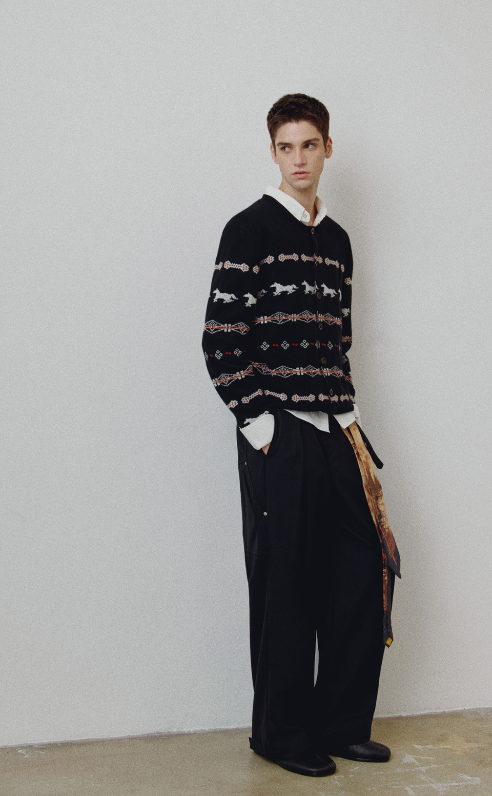 アイスランド柄ジャカード 果実釦ウールカーディガン N6219