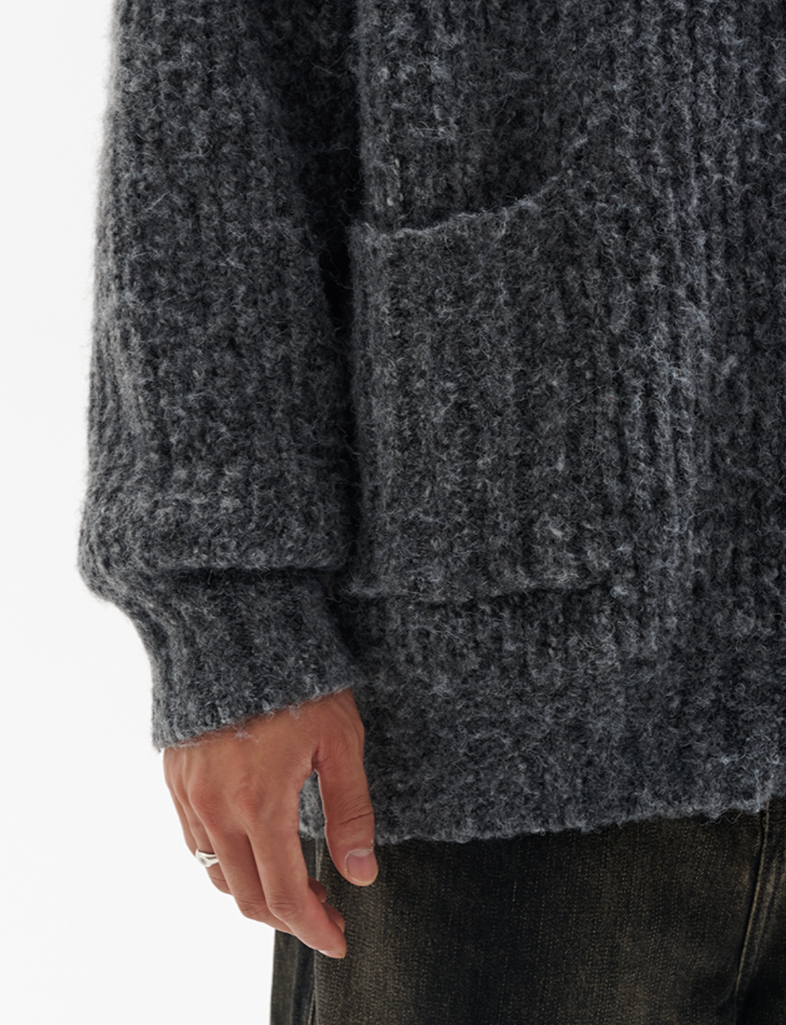 ヘビーゲージ羊毛混 ニットジップカーディガン　N6234