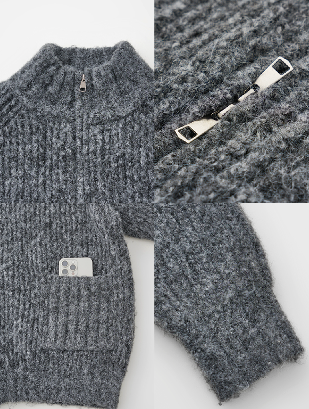 ヘビーゲージ羊毛混 ニットジップカーディガン　N6234