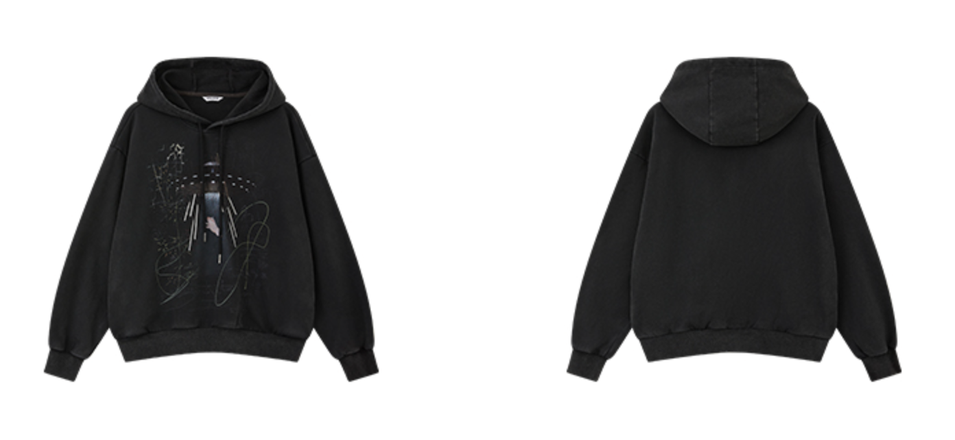 銀箔×グラフィック “ピッグ” ウォッシュフーディ　N6262