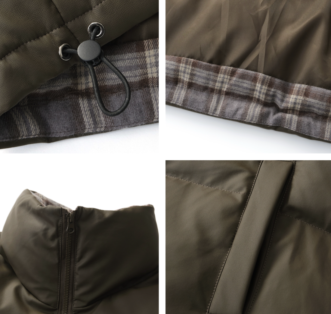 ミニマルPUレザー 中綿パフジャケット ユニセックス　N6269