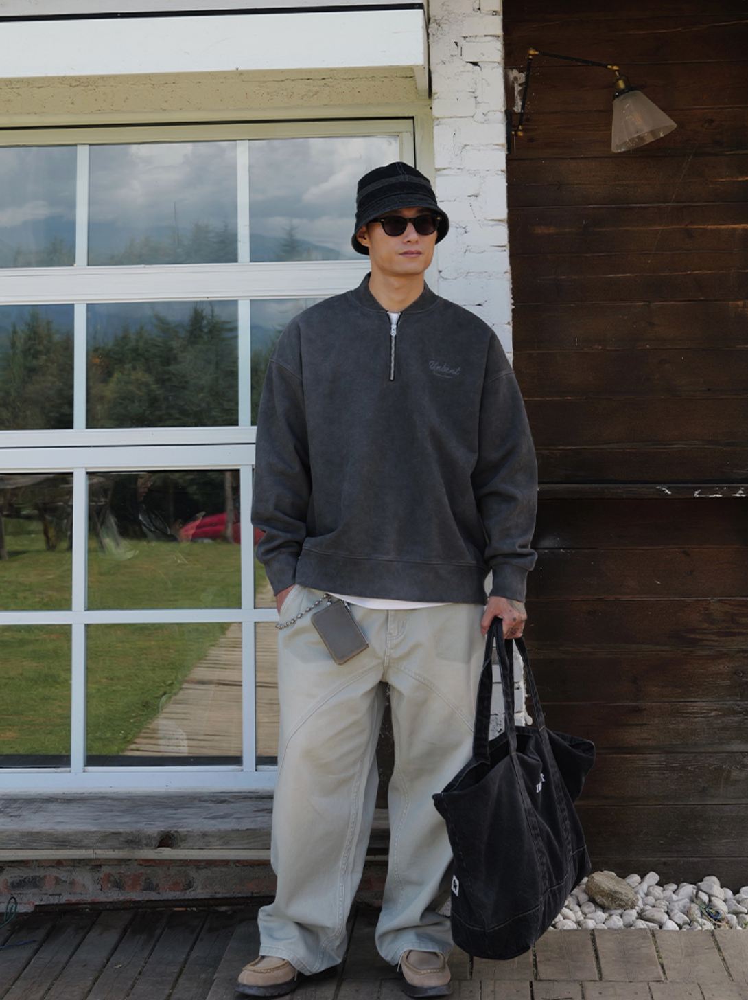 【500G】ウォッシュド ロゴ刺繍 ハーフジップスウェット N6255