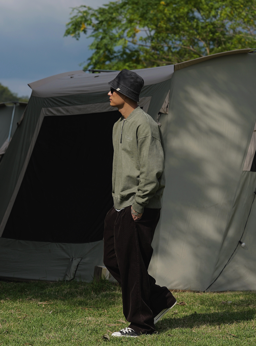 【500G】ウォッシュド ロゴ刺繍 ハーフジップスウェット N6255