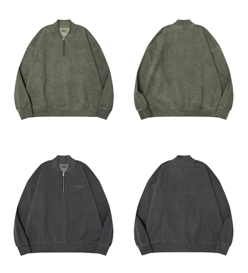 500G】ウォッシュド ロゴ刺繍 ハーフジップスウェット N6255