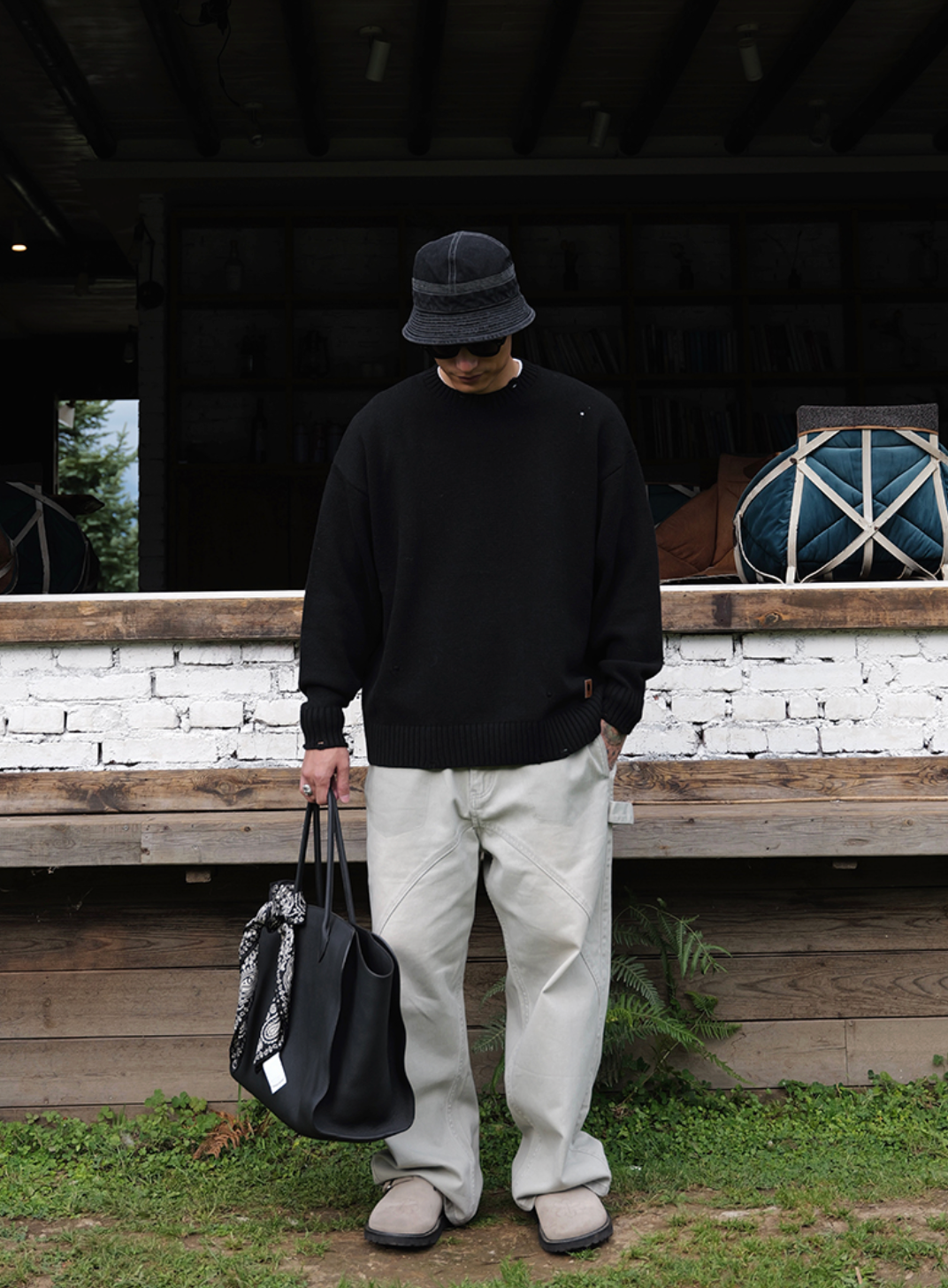 ダメージ加工ウール混 リラックスニットセーター N6257