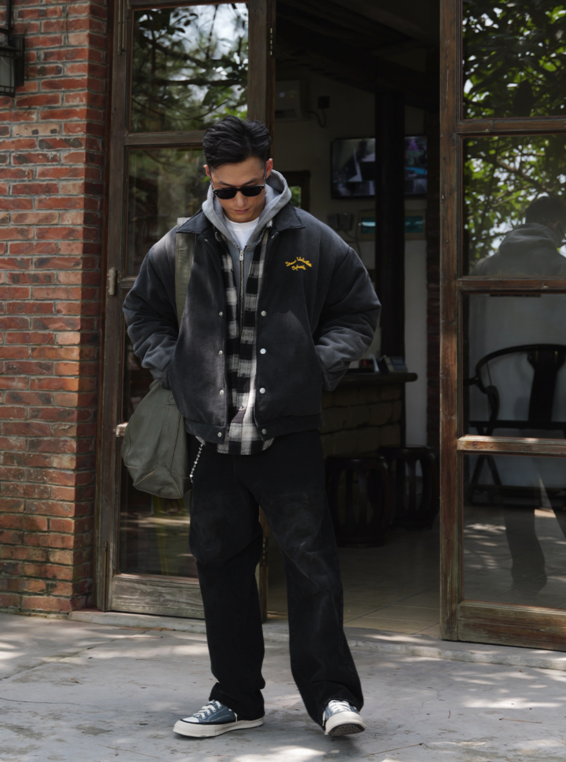 ヴィンテージ加工 刺繍入り 中綿スウェットジャケット N6258