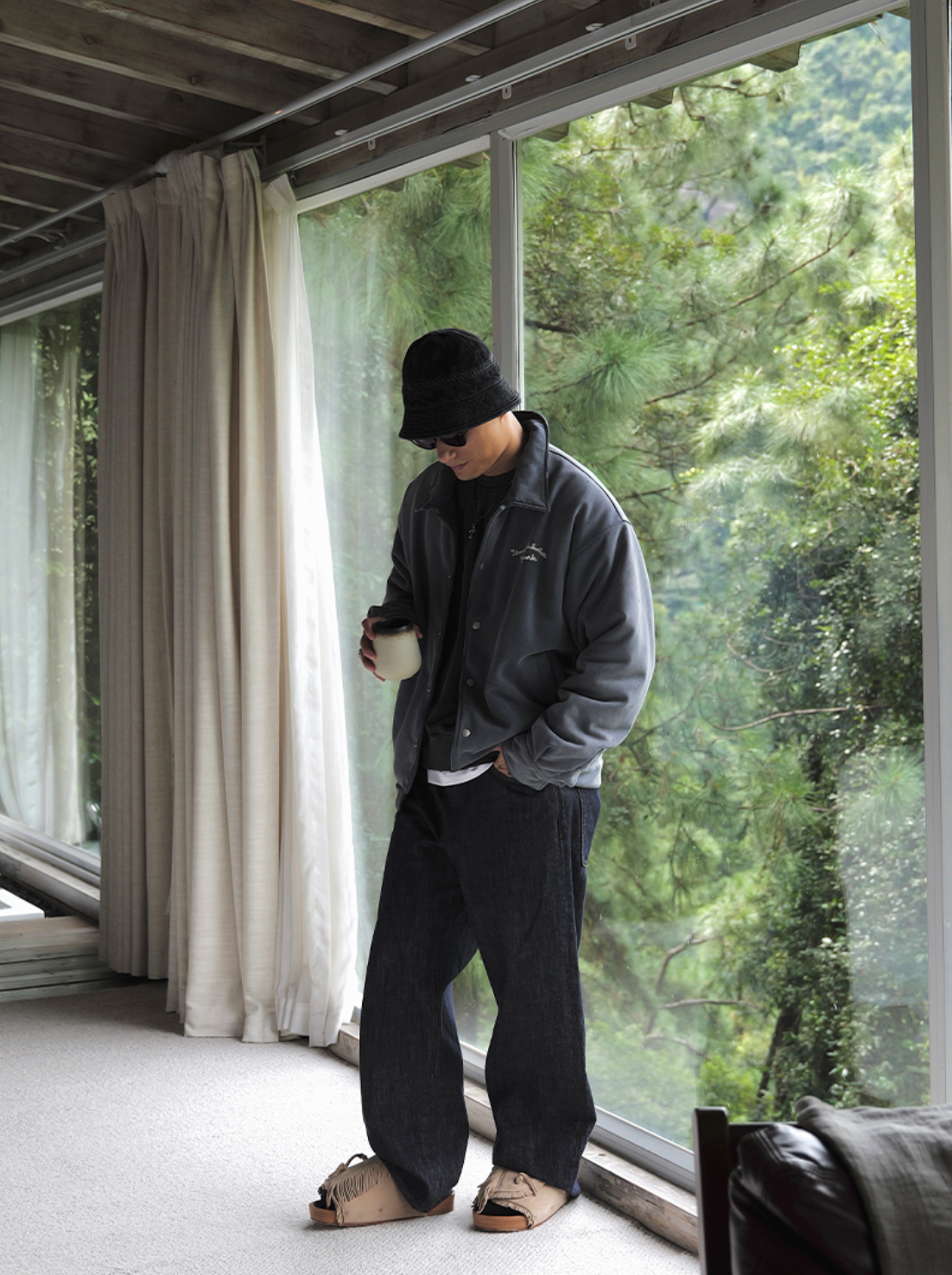 ヴィンテージ加工 刺繍入り 中綿スウェットジャケット N6258