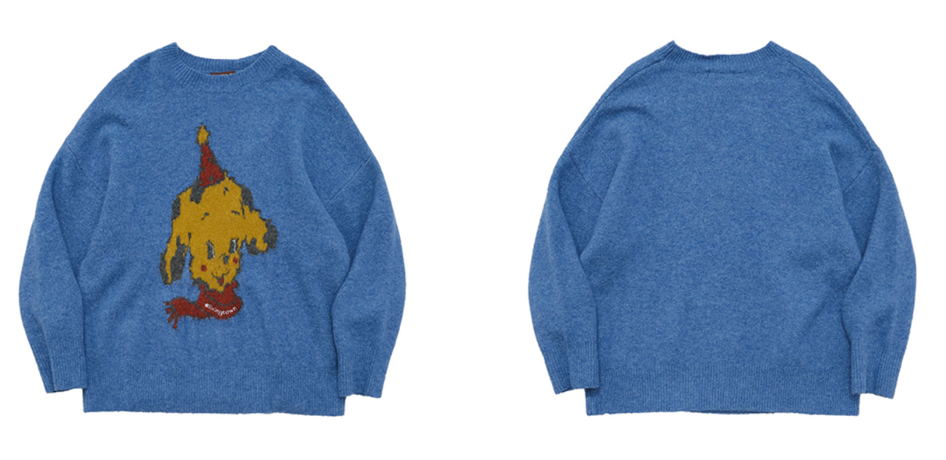 レトロ犬グラフィック ルーズフィットニットセーター　N6278