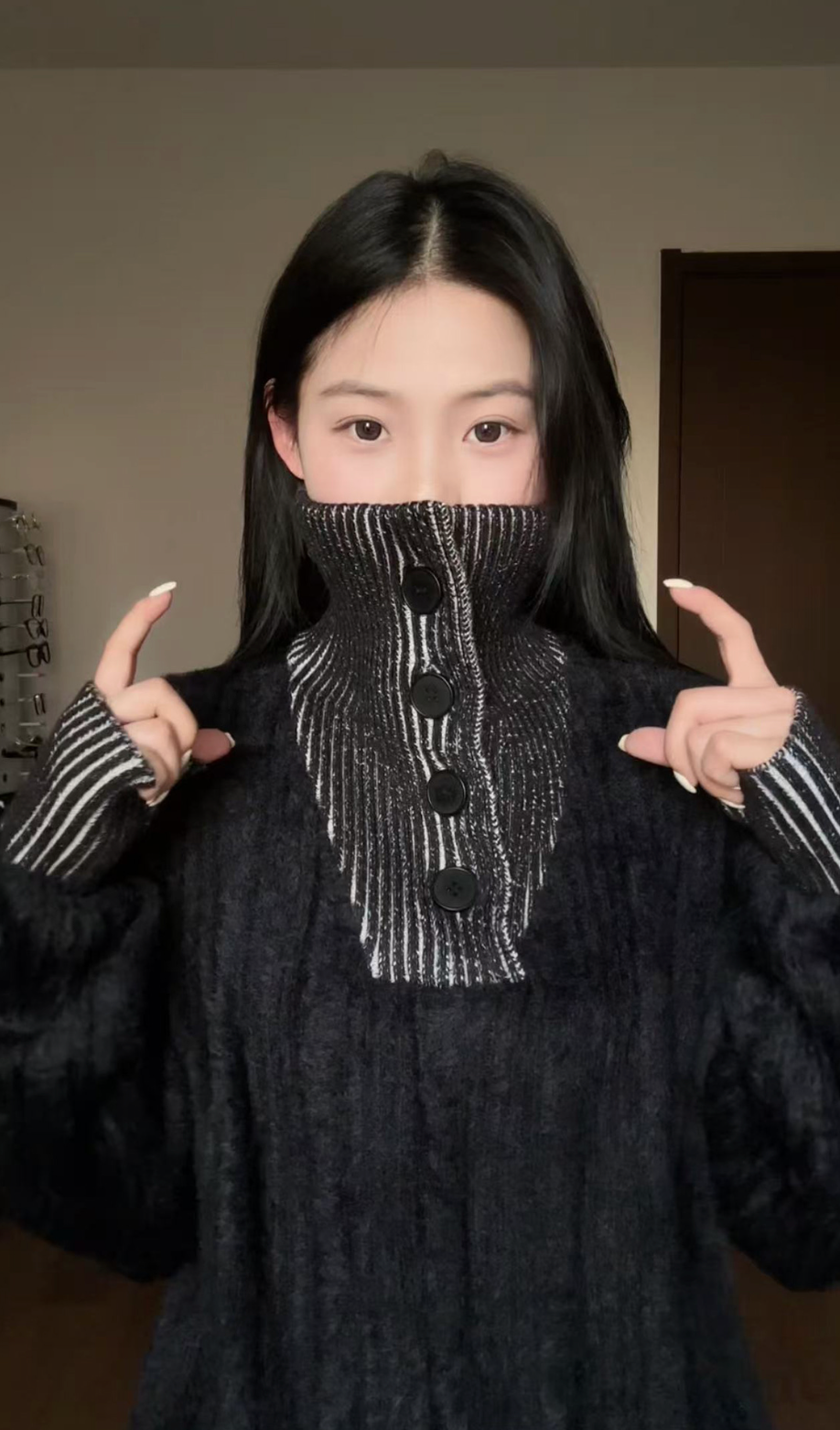 異素材切替のハイネック・モードニット　N6290