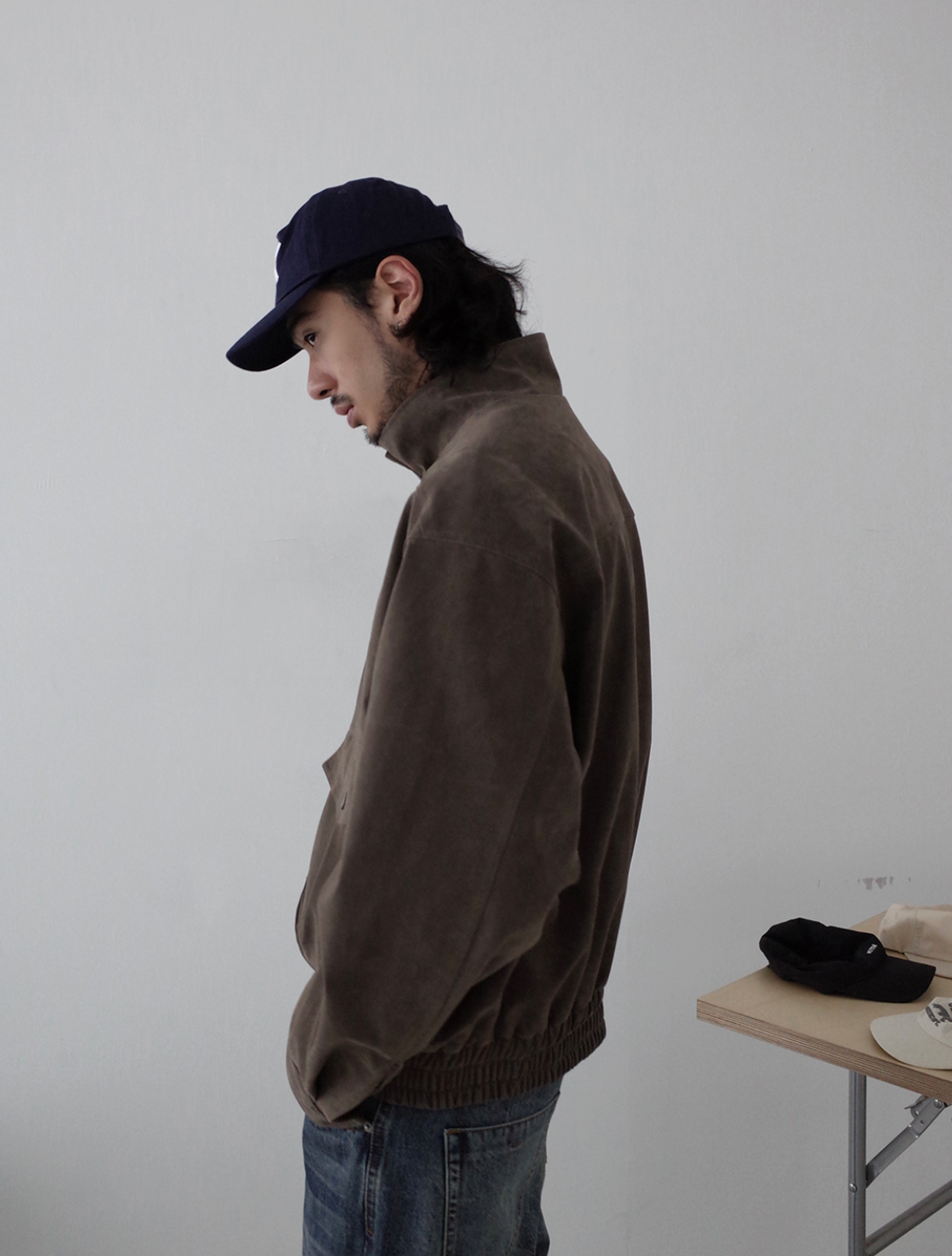 メラード調スエード スタンドカラーボクシージャケット N6297