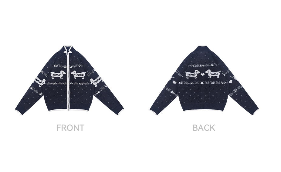 ドッグジャカード ウール混 リラックスニットカーディガン N6311