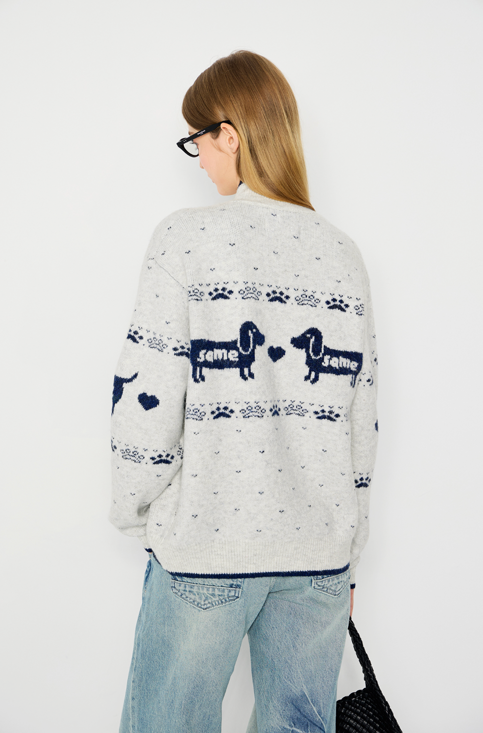 ドッグジャカード ウール混 リラックスニットカーディガン N6311