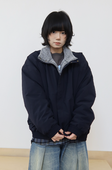 スタンドカラー ボア裏地 ネイビー中綿ジャケット N6319