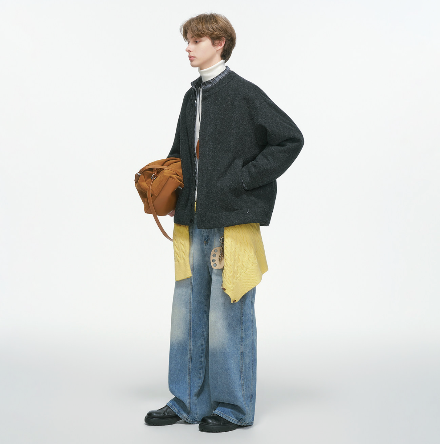 ウールモッサ×チェック 中綿入りフェイクレイヤードダウン N6334