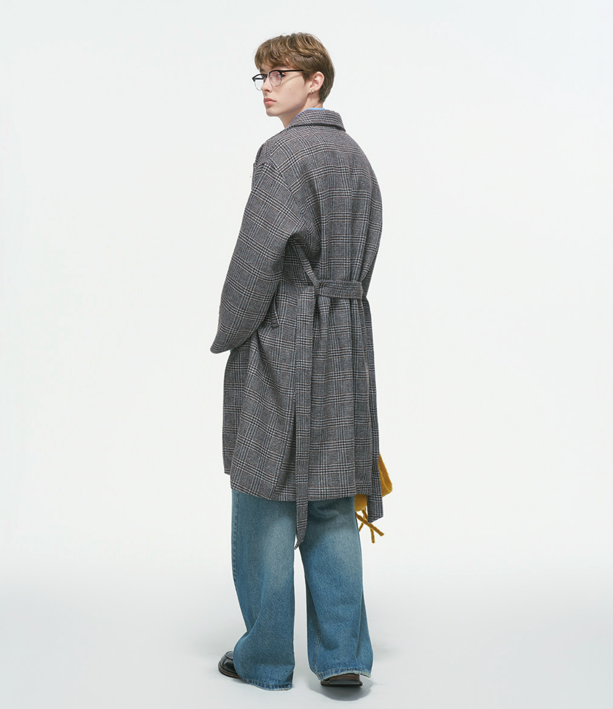 チェックウール 中綿入り ミドルレングスコート N6338
