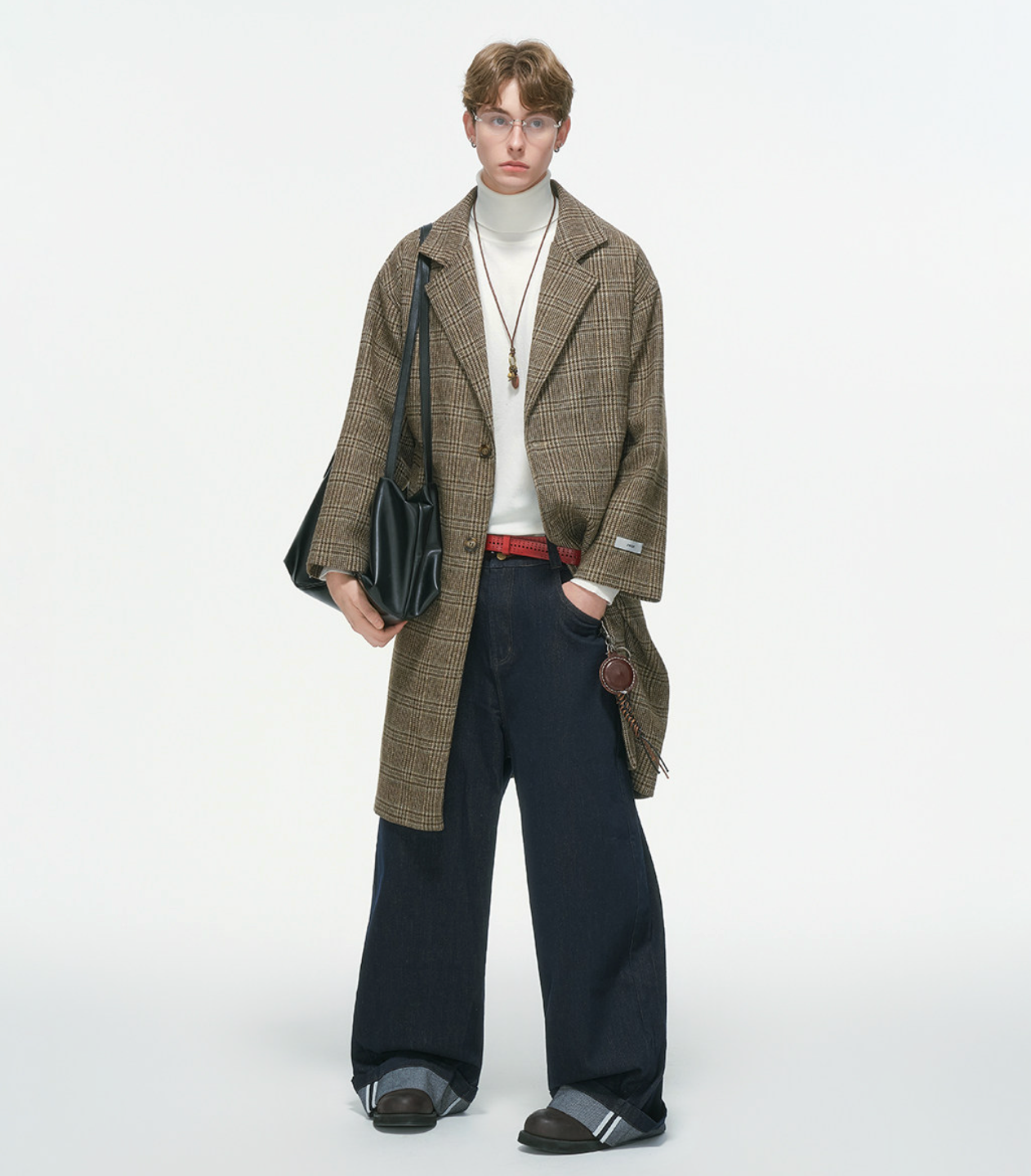 チェックウール 中綿入り ミドルレングスコート N6338