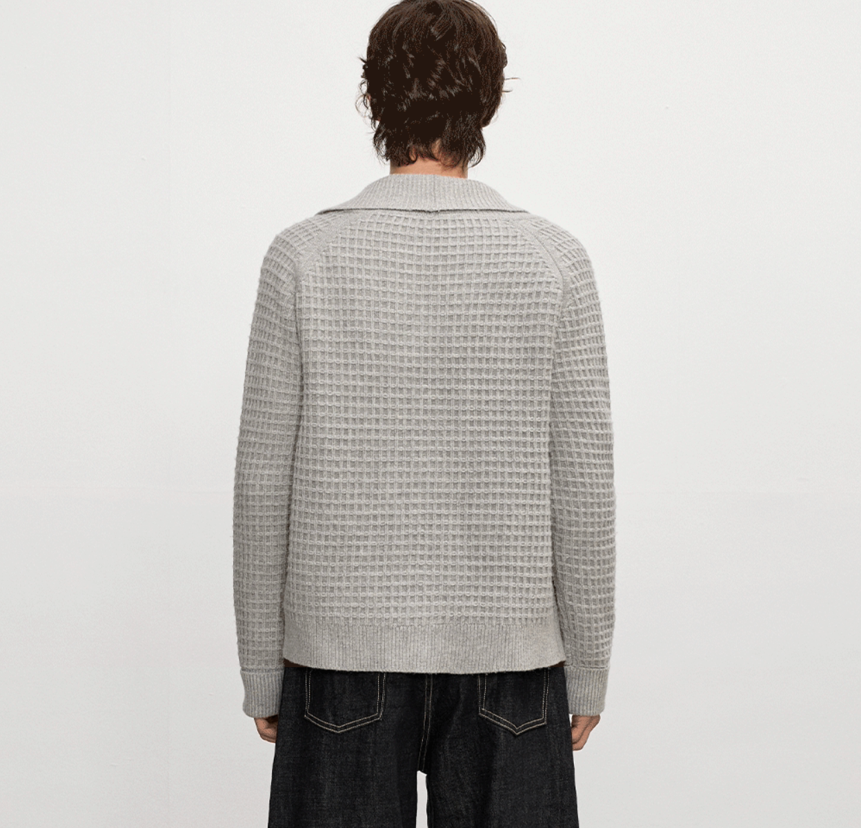 ショールカラーウール混 ワッフルカーディガン　N6352