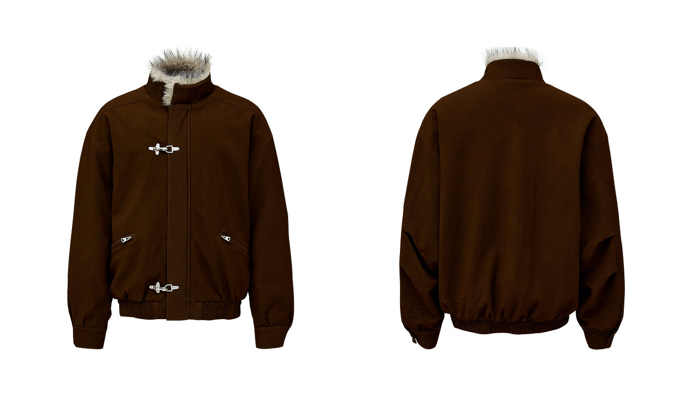 フェイクミンクファー 襟付きフライトバックルジャケット　N6354