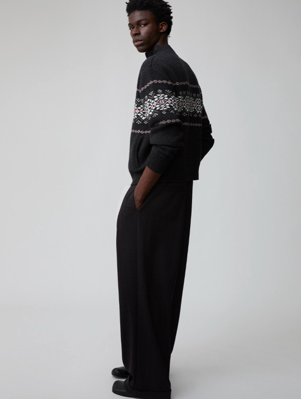 オーストラリアウール フェアアイル柄 ジップニット　N6355