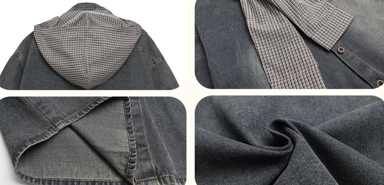 レイヤード風 ヴィンテージ加工 デニムシャツ　N6376