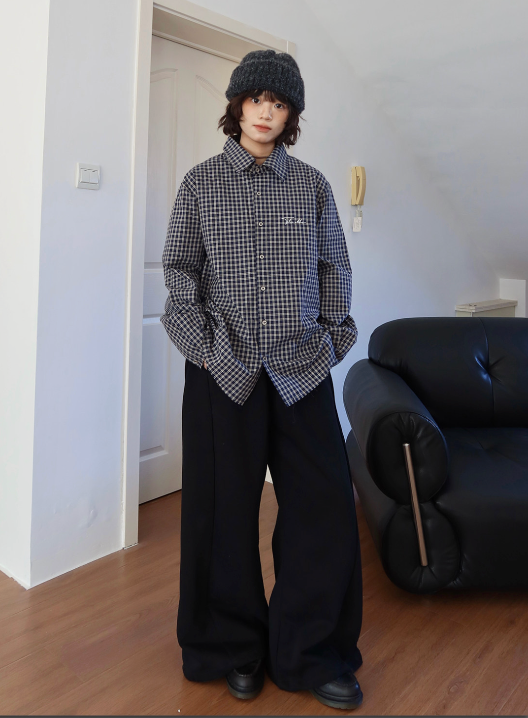 ヴィンテージチェック フリンジヘム ルーズシャツ N6389