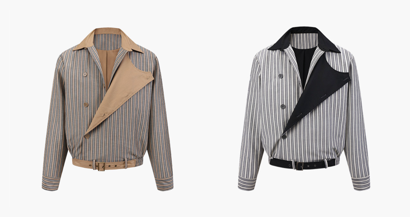 ストライプ解構 スタンドカラー ボタンジャケット N6390