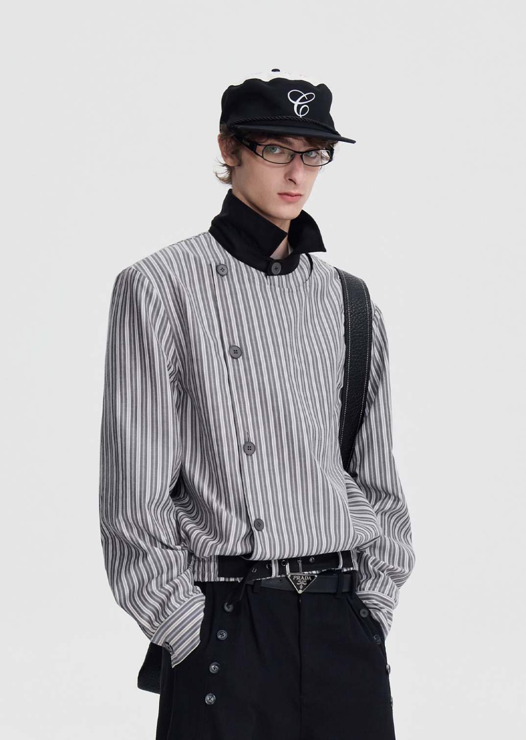 ストライプ解構 スタンドカラー ボタンジャケット N6390