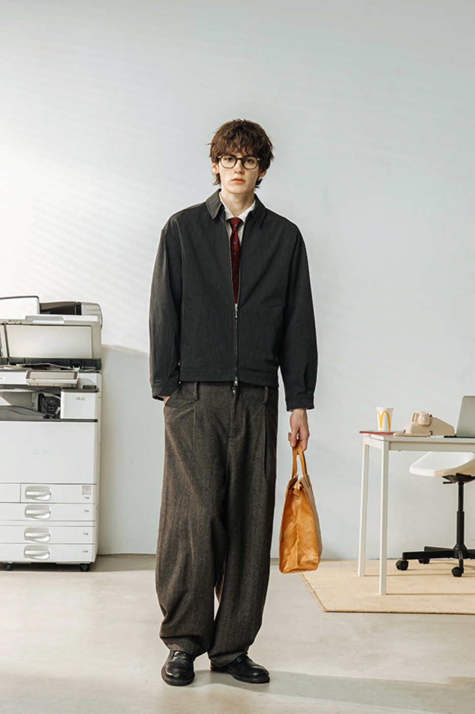 ウール混 ツイードカーブパンツ ルーズフィット N6399