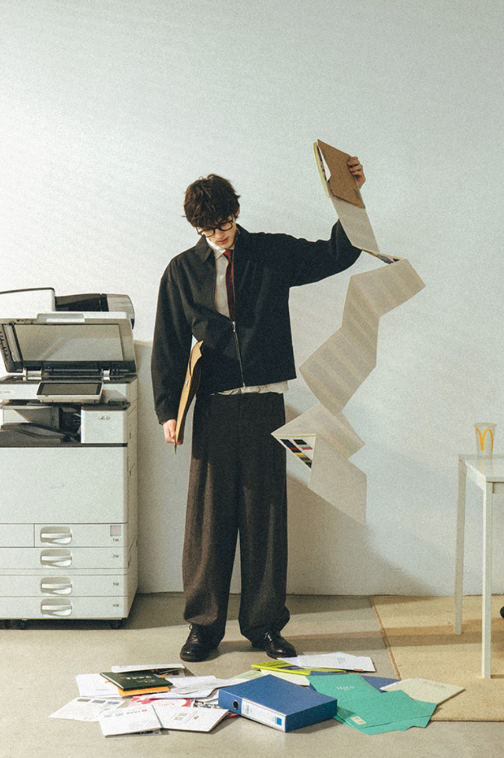 ウール混 ツイードカーブパンツ ルーズフィット N6399