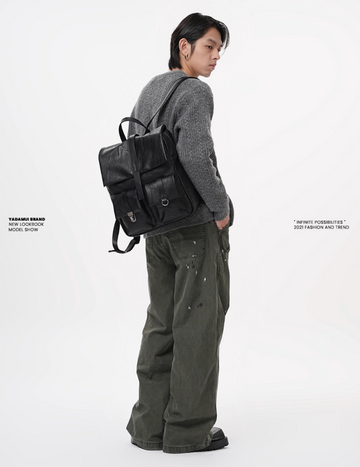 ヴィンテージ シワ加工レザー調フラップバックパック N6442