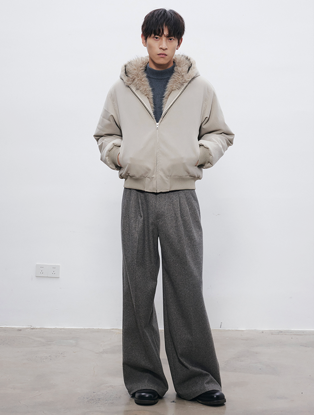 マットレザー調 フーデッド パデッドブルゾン N6463