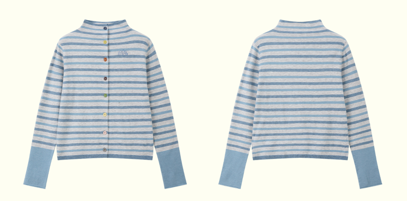 ペールブルーストライプ 羊毛混カーディガン N6517