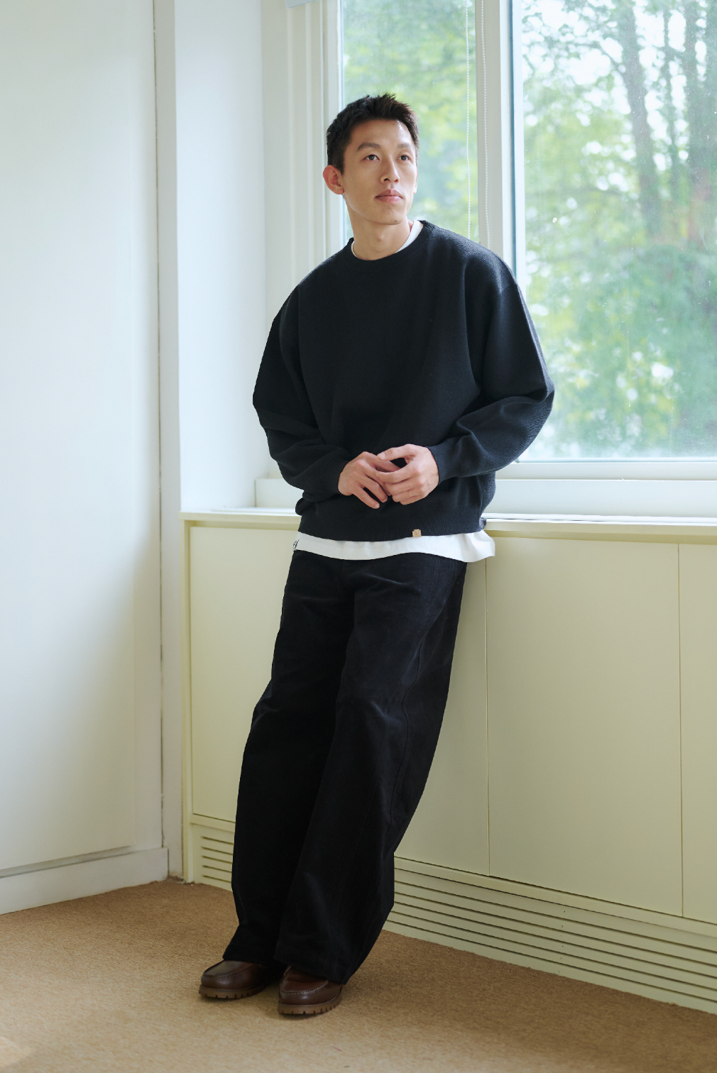 リネンブレンド ニットスウェット クルーネック　N6525