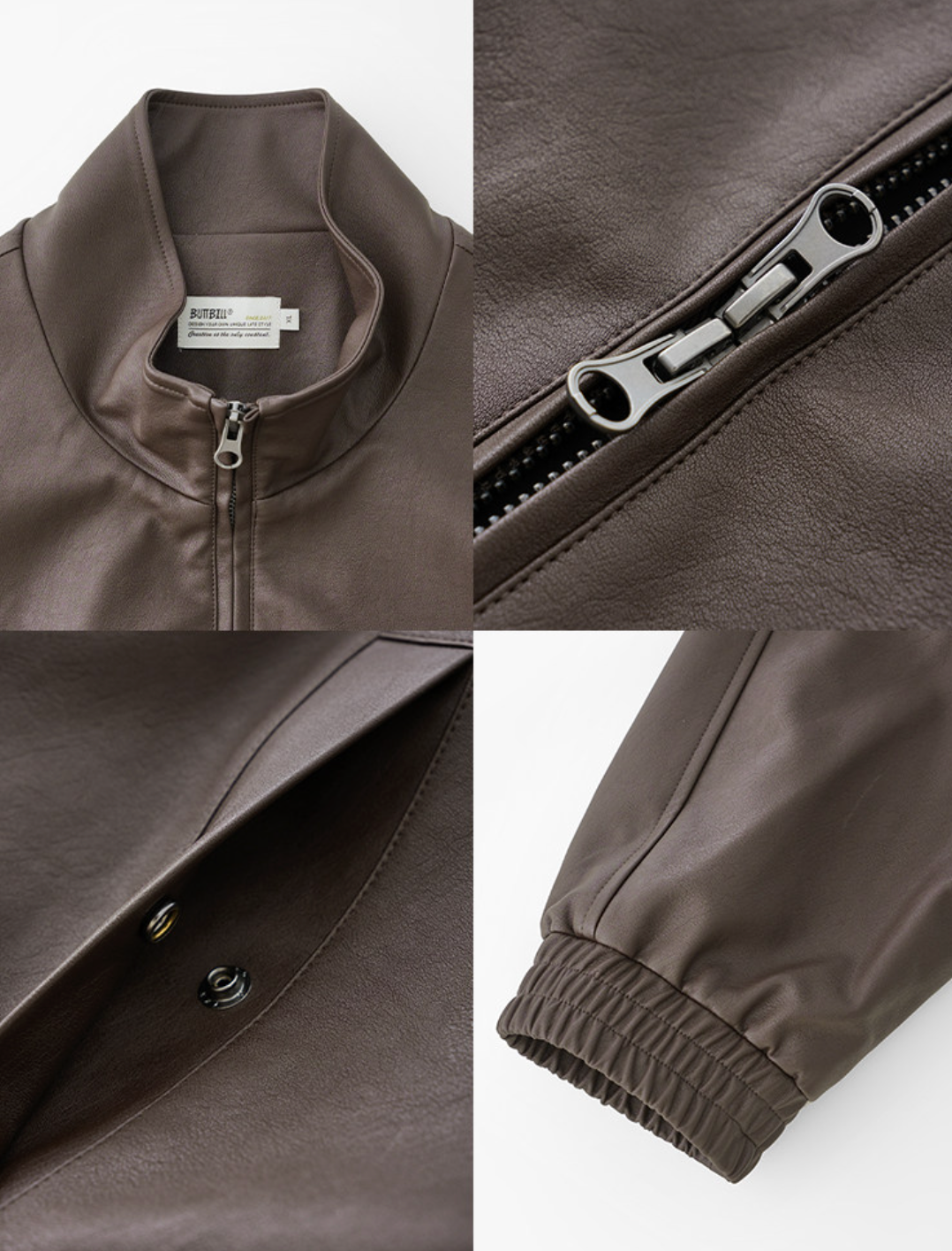 レトロ廓形 スタンドカラーPUレザージャケット　N6526