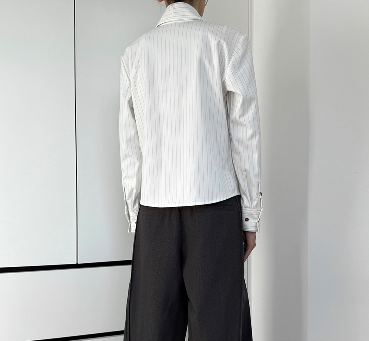 シャープカラー ストライプ 正肩フィットシャツ　N6536