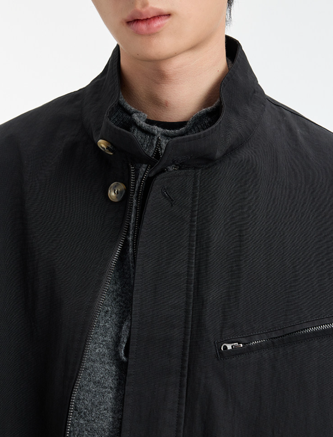 ウォッシュド 立ち襟ショート ライダースジャケット　N6528